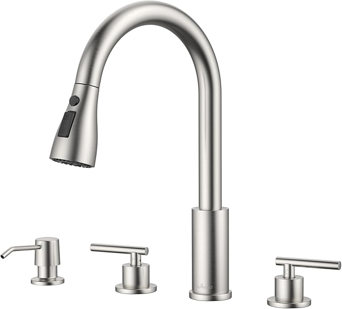 APPASO 2 Handle Kitchen Faucet, 3 Hole Kitchen Sink Faucet with Soap Dispenser, High Arc Brushed Nickel Stainless Steel 4 Hole Faucet for Kitchen Sink