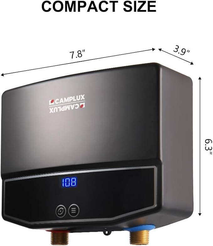 CAMPLUX Tankless Water Heater Electric, Point of Use Instant Hot Water Heater, 3.5kW (TE04B) 120V for Sink with Self Modulating Technology, Black