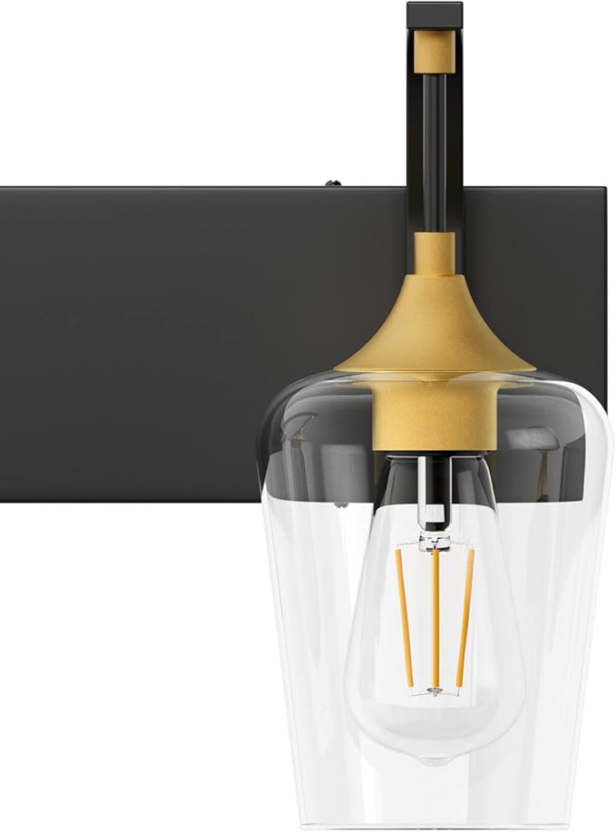 Ralbay Black/Gold Vanity Light 2 Lights Industrial Bathroom Light Fixtures Over Mirror with Clear Glass Black Bathroom Wall Mount Lighting Sconce
