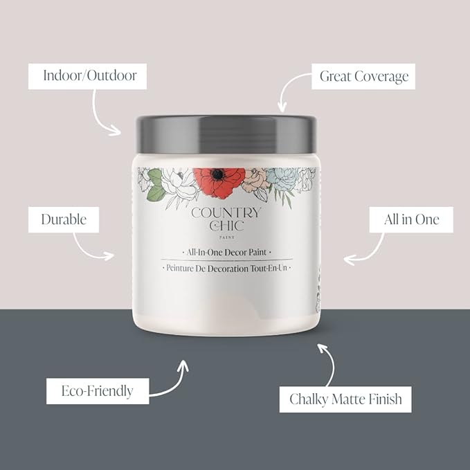 Country Chic All-in-One Chalk Paint for Furniture, Cabinets, Home Decor, Eco-Friendly, Matte Finish, Built-In Primer & Top Coat for Wood, Metal - No Wax Needed (Crinoline (Off White), Sample (4 oz)) -