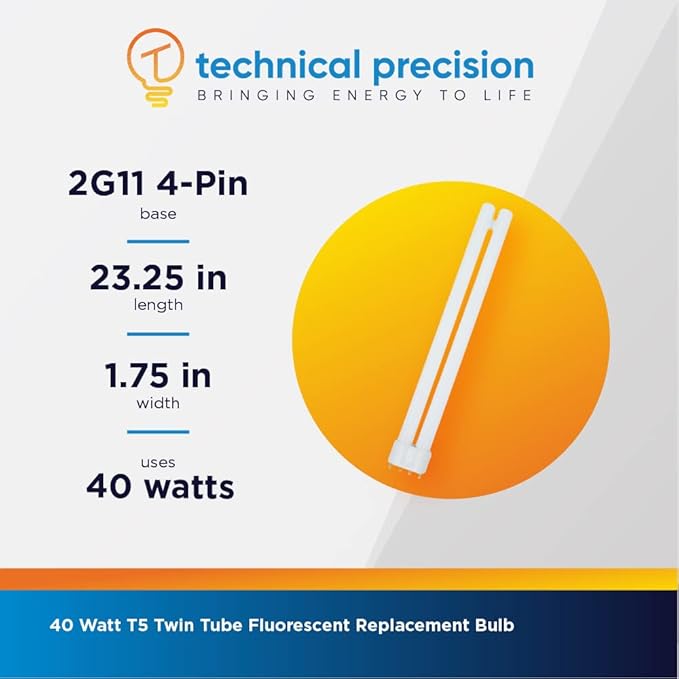 Technical Precision 40W T5 Fluorescent Light PLL Twin Tube Replacement for Athalon F40/30bx/spx41 Light Bulb 2G11 Base 4 Pin CFL Bulb - 4100K - 18000 Hours - 3100 Lumens