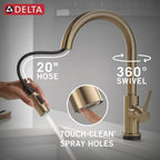 Delta Trinsic Touchless Kitchen Faucet with Touch Technology, Brushed Gold Kitchen Sink Faucet with Pull Down Sprayer, Single Hole, Champagne Bronze 9159TL-CZ-DST