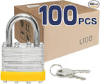 LanuBe Lock Laminated Steel Keyed Padlock,Keyed Alike Locks, Normal Shackle Padlock, Marked Yellow Plastic Hoop, Pack of 100