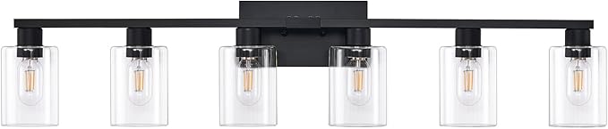 6-Light Vanity Lights,Large Vanity Light for Bathroom Black Vanitii Lights with Clear Glass Shade,Bathroom Light Fixtures Over Mirror
