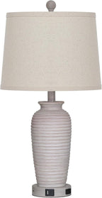 25" Vintage Farmhouse Jar Table Lamps, Single Rustic Bedside Lamp with USB A+C Ports & AC Outlet, Nightstand Lamps for Living Room, Bedroom, End Table, Grey White(LED Bulb Included)