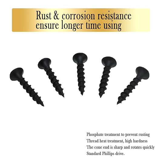 Drywall Screws, #7 x 1 in., Coarse Thread Phillips Bugle Head Screw for Drywall/Wood, Black Phosphate Coated Finish, Sharp Point, High Hardness Quick Self Tapping Screws, Black (120 Pieces)