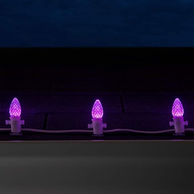 Wintergreen Lighting 25 Pack OptiCore C7 LED Christmas Light Bulbs - Replacement LED Christmas Lights Heavy Duty Premium Outdoor Christmas Lights, E12 Base (Purple Faceted)