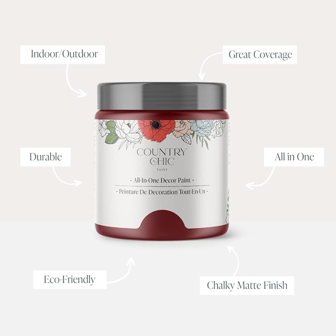 Country Chic All-in-One Chalk Paint for Furniture, Cabinets, Home Decor, Eco-Friendly, Matte Finish, Built-In Primer & Top Coat for Wood, Metal - No Wax Needed (Cranberry Sauce (red), - Pint 16 oz (475 ml)