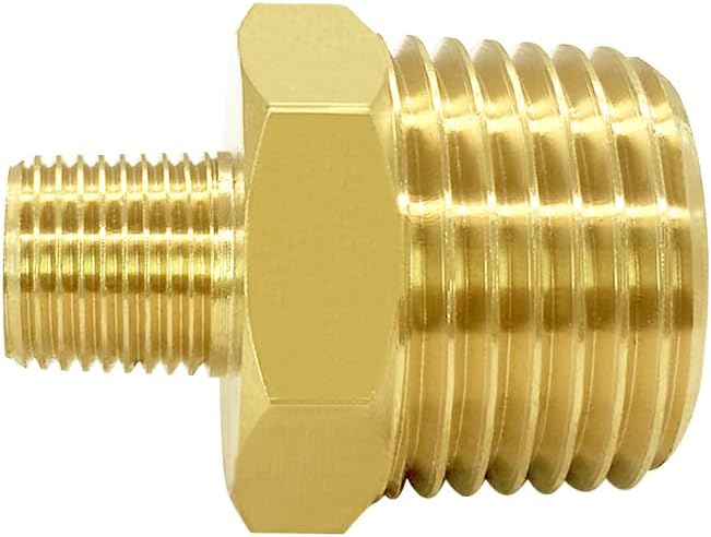 Hooshing 2PCS 1/2" NPT Male to 1/8" NPT Male Brass Pipe Fittings Reducing Hex Nipples Adapter for Plumbing