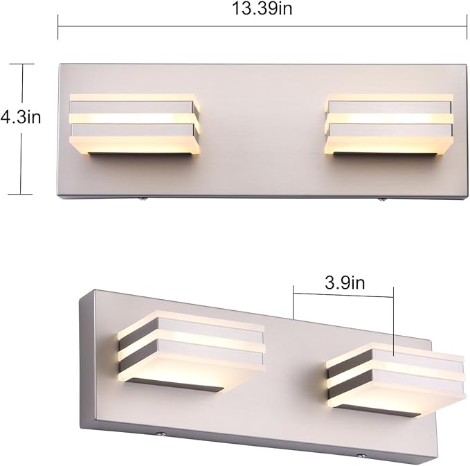 2-Light, 12.6-Inch Wall Lights Brushed Nickel Vanity Lights for Bathroom Light Fixtures Adjust 3 Colors Modern Bath Lighing Fixture Over Mirror