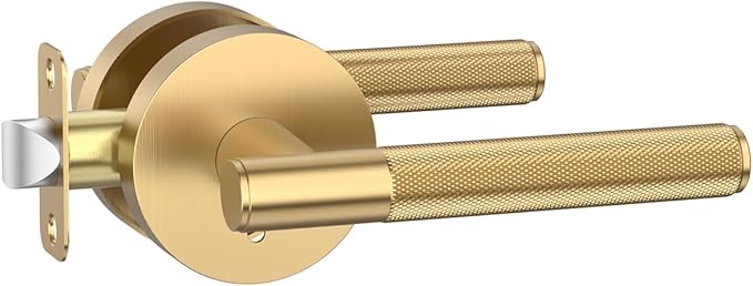 Asidrama 1 Pack Champagne Bronze Privacy Door Handles, Door Lever with Door Knobs Indoor for Bedroom or Bathroom, Heavy Duty Door Handles Interior with Locks for Left Right Sided Doors