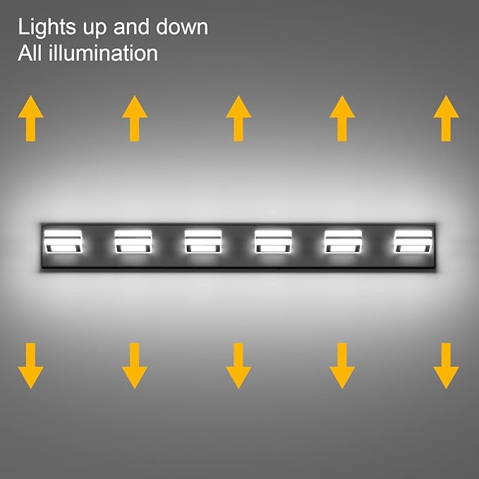 Ralbay Modern Black Bathroom Light Fixtures 6 Lights Up and Down Modern LED Bathroom Vanity Lights Over Mirror Acrylic Rotatable Matte Black Bath Wall Lighting