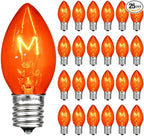 25 Pack Christmas String Light Bulbs, C7 Clear Orange Light Replacement Bulbs for Christmas Lights Indoor, Orange Light Bulb fits E12 Base, 5W Incandescent Bulbs for Christmas Decorations Outdoor