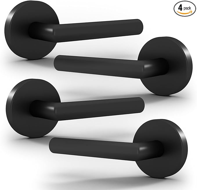 Mega Handles Ronn Dummy Door Handles - 4 Pack Heavy Duty Black Door Handle, Non-Turning Door Handle for Hallway, Closet & French Doors, Single Side, Fits All Standard Doors - Matte Black