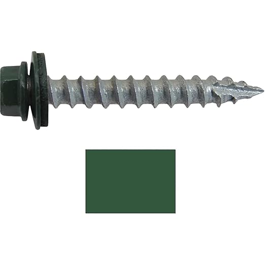 #14 Metal ROOFING SCREWS: (250) Screws x 1-1/2" EVERGREEN Hex Washer Head Sheet Metal Roof Screw. Self starting/self tapping metal to wood. EPDM washer. Colored head. for corrugated roofing