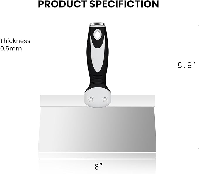 Mister Rui 8" Drywall Taping Knife, Stainless Steel Taping Knife, Plastering Spatula Tools, Plastering Tool, Soft Grip Handle for Drywall Joint Taping