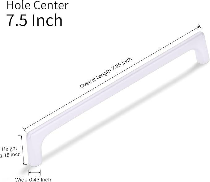 10 Pack 7.5 Inch(192mm) Hole Center Modern Matte White Cabinet Pull Handle Timeless Vanity Drawer Pull Handle Classic Cabinet Hardware for Kitchen Dresser Bathroom, Screws Included, M-White(7.5x10)