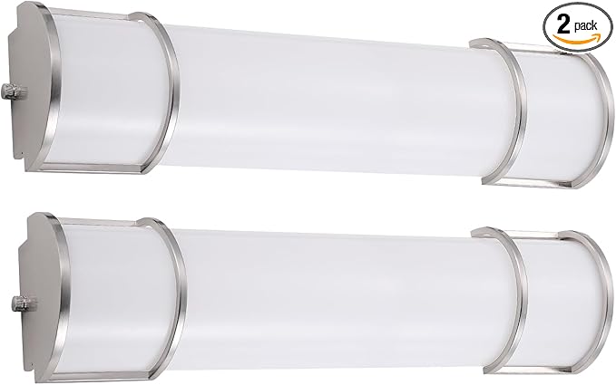 ASD LED 24" Vanity Flush Mount Light Fixture, Linear Bathroom Lighting Bar | 3CCT, Dimmable, Energy Star, ETL Listed | 25W 1950LM 3000-5000K 120V | Long Bath Wall Sconce Over Mirror | Nickel, 2 Pack