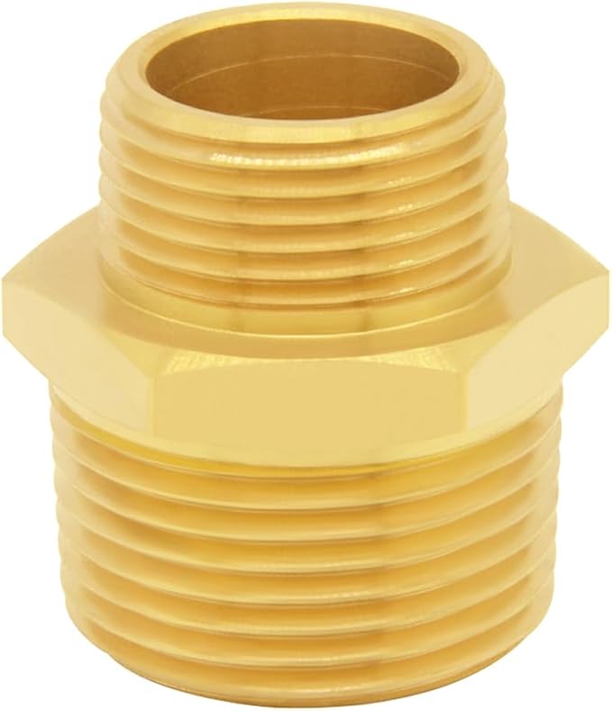 3PCS Brass Reducer Adapter, 1/2" NPT Male to 3/4" NPT Male Thread, Hex Reducing Pipe Fitting Coupler Nipple Connector for Water/Oil/Gas
