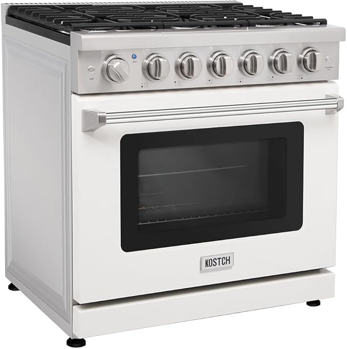 36 inch Professional Freestanding Pro-Style Natural Gas Range or Liquid Propane Gas Range with 6 Burners, 6.0 cu.ft. Oven Capacity, in Stainless Steel - KOS-36RG03M (White)