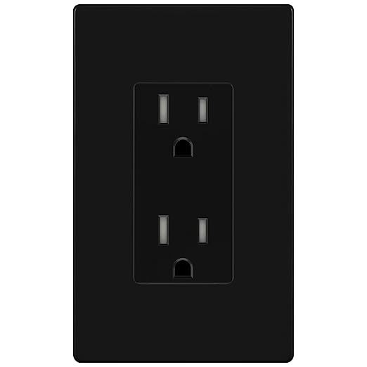 ENERLITES Black Decorator Receptacle with Screwless Wall Plate, Standard Electrical Wall Outlet, 15A 125V, Self-Grounding, 2-Pole, 3-Wire, 5-15R, UL Listed, 61502-TR-BKSID, Tamper Resistant