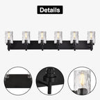 BONLICHT Transitional Bath Vanity Light Fixture 6 Light Black Wall Sconce Bathroom Lighting with Clear Hammered Glass, Industrial Farmhouse Metal Wall Mount Light for Kitchen Living Room Dining Room