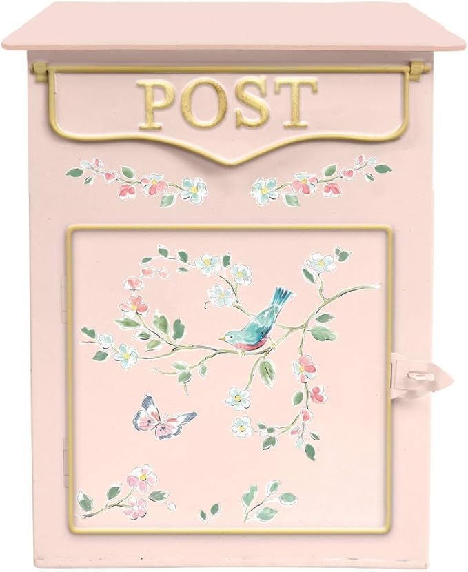Mailbox Wall Mount Mailboxes for Outside Vintage Mail Boxes for House Outside Metal Drop Box Antique Style Nostalgic Charm Home Decorative, Flower Pattern, Pink