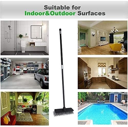 Floor Scrubbing Brush Stiff Bristles with 49.6 inches Telescopic Long Handle, Yard Brush Concrete Broom for Cleaning Garden, Patio Bathroom, Kitchen, Garage, Deck, Tile, Marble, Stone, Wood Floors