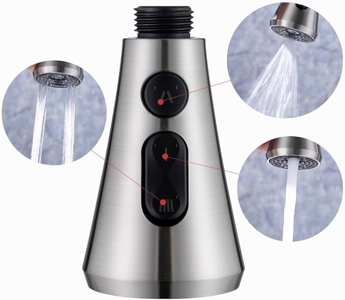 Universal Kitchen Faucet Replacement Pull Down Sprayer with 3-Spray Modes & 16 Adapters - Compatible with Moen, Kohler, and Delta and Sink Faucets (Brushed Nickel)