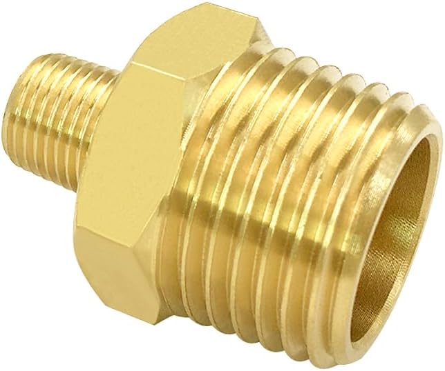 Hooshing 2PCS 1/2" NPT Male to 1/8" NPT Male Brass Pipe Fittings Reducing Hex Nipples Adapter for Plumbing