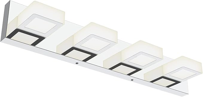 Ralbay 4 Lights Adjustable Acrylic Chrome Modern LED Bathroom Vanity Lights Over Mirror (Natural White Light)