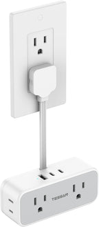 Short Extension Cord 6 inch, TESSAN Flat Plug Power Strip with 4 AC Outlets 3 USB (2 USB C) Ports, Small Charging Station for Cruise Ship Travel, Desk Organizers for Home Office Dorm Room Essentials