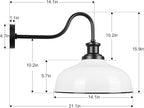 Outdoor Gooseneck Barn Lights, 14 Inch Dome Outdoor Wall Sconce Farmhouse Exterior Wall Mount Light Vintage Wall Lighting Fixture Industrial Wall Lantern for Porch, Entryway, Garage, RZ007M-2 WH