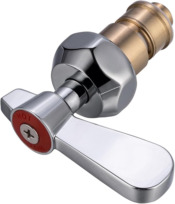 LEAD-FREE Faucet Handle Repalcement Valve Stem Repalcement Assembly, Commercial Faucet Parts for Kitchen Sink Faucet, Brass Constructed with Ceramic Disc, Red for Hot