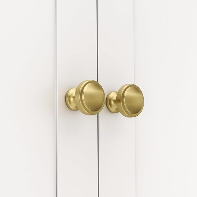10 Pack Brushed Gold Cabinet Knobs Gold Kitchen Knobs Round Cabinet Hardware for Dresser Drawers,Aluminum Alloy