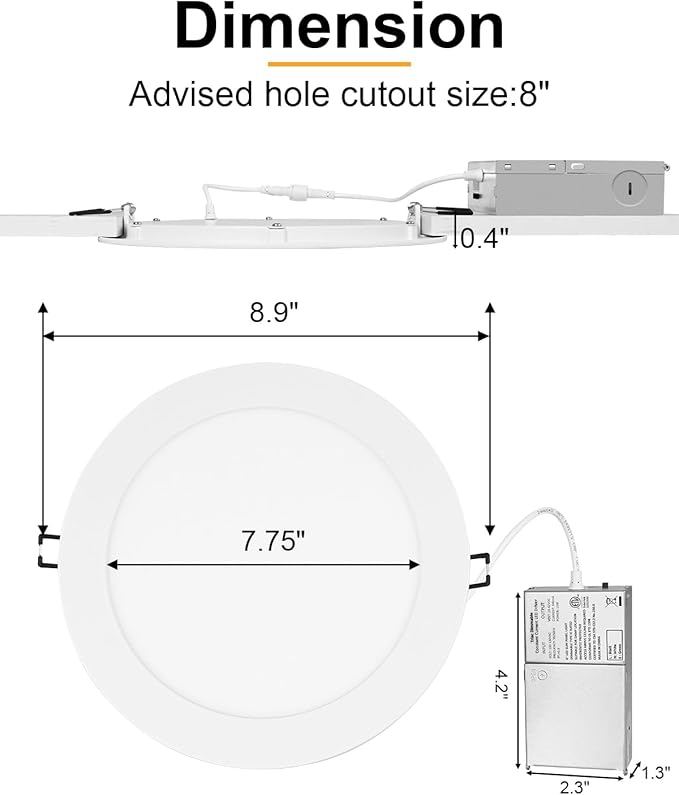 ZYC 8 Inch Recessed Lighting - 18W 1802LM Black Recessed Lighting,Dimmable 5CCT 2700K/3000K/3500K/4000K/5000K Selectable,IC Rated,Ultra-Thin Dimmable Canless Wafer Downlight Pack of 6 White.