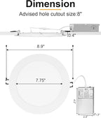 ZYC 8 Inch Recessed Lighting - 18W 1802LM Black Recessed Lighting,Dimmable 5CCT 2700K/3000K/3500K/4000K/5000K Selectable,IC Rated,Ultra-Thin Dimmable Canless Wafer Downlight Pack of 6 White.