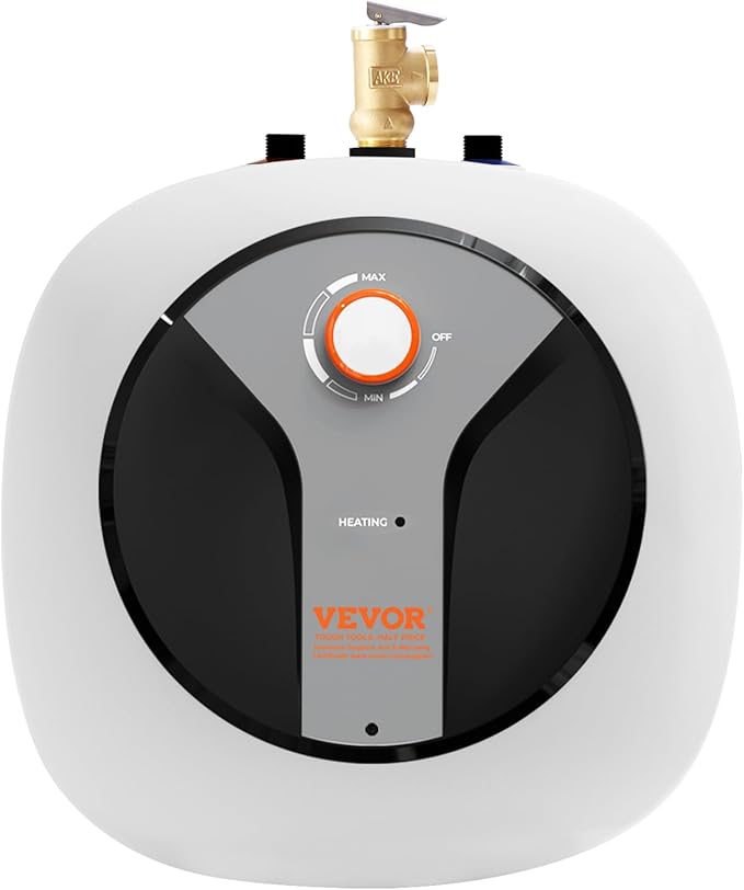 VEVOR Electric Mini-Tank Water Heater 2.5-Gallon Tank, 1440W Hot Water Boiler Storage, Safety Temperature Pressure Valve Easy Install, for Kichen Bathroom Restaurant, Shelf Wall Floor Mounted