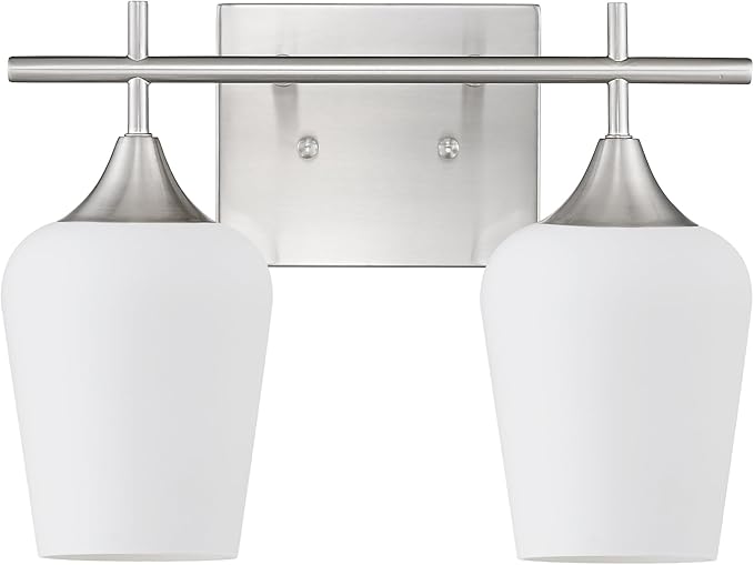 2 Lights Bathroom Light Fixture, 15 Inch Brushed Nickel Bathroom Vanity Lights Over Mirror, Modern Bath Wall Sconce Light with Frosted Glass, OS-YQ9167-2BNW