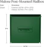 post & porch Malone Mailbox | Post Mounted Mailbox | Black/White/Gray/Brown/Red/Blue/Green, Regular or Large, Weatherproof Mail Box for Outside, Customizable (Green, Regular)