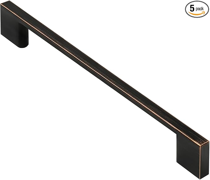 Alzassbg 5 Pack Oil Rubbed Bronze Cabinet Pulls, 7-1/2 Inch(192mm) Hole Centers Rectangle Cabinet Handles Kitchen Pulls for Drawers and Cabinets AL3051ORB