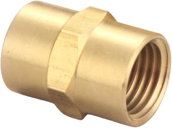 Brass Coupling 1/2 Inch NPT Female x 1/2 Inch NPT Female Hex Head Pipe Fitting, (Pack of 2), Compressor connector, fnpt to fnpt Coupler, Air Hose Adapter Brass Fittings, Thread 0.75" ID to 0.75" ID