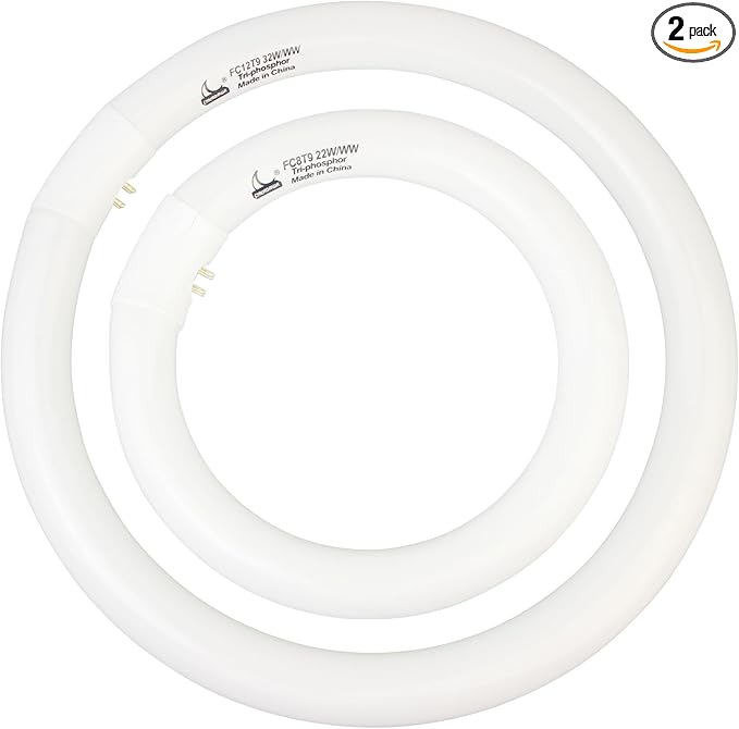 FC8T9/KB 22W and FC12T9/KB 32W Warm White Set, Round Fluorescent 8 inch T9 22 Watts & Circular Light Bulbs 12 inch 32 Watts Pack, Circline Kitchen and Bath Ceiling Fan Bulb, 3000K, G10q Prong