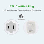 2 Prong Extension Cord, 10Pack Power Cord Extension 10 ft- Ultra Flexible & Lightweight, Safe for Home, Office, Dorm Use White Extension Cord