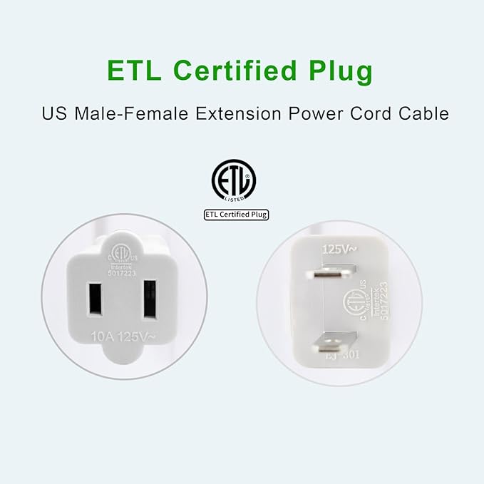 2 Prong Extension Cord, 10Pack Power Cord Extension 10 ft- Ultra Flexible & Lightweight, Safe for Home, Office, Dorm Use White Extension Cord