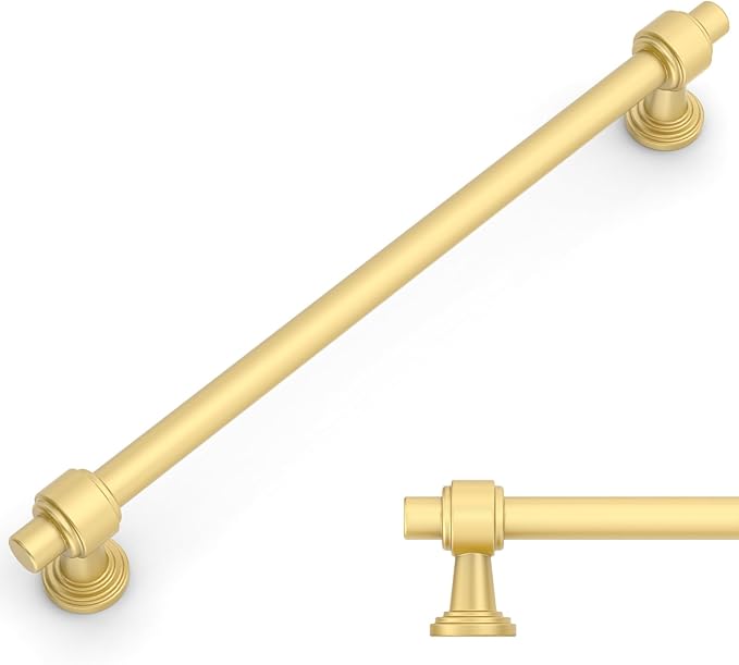 Amerdeco 10 Pack Brushed Gold Cabinet Pulls 10 Inch(254mm) Hole Center Drawer Pulls Cabinet Hardware Kitchen Cabinet Handles for Bathroom Dresser Pulls ZH0069