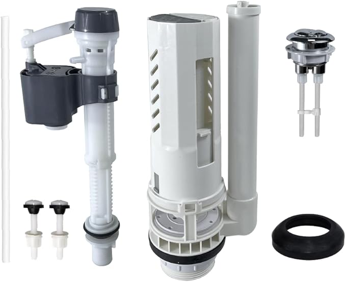 2-Inch Dual Flush Valve Replacement Kit for 2-Piece Toilets (11-16.5" Tank Height) | Fits 2.4"-2.8" Drain Holes | Includes Flush Valve with 1.5" Thread Push Button, Fill Valve, Gasket, Bolts