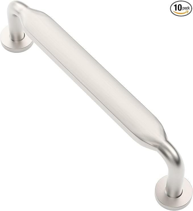 Alzassbg 10 Pack Brushed Satin Nickel Cabinet Handles, 3-3/4 Inch(96mm) Hole Centers Arch Modern Cabinet Pulls Kitchen Cabinets Hardware for Cabinets and Drawers AL3503SN