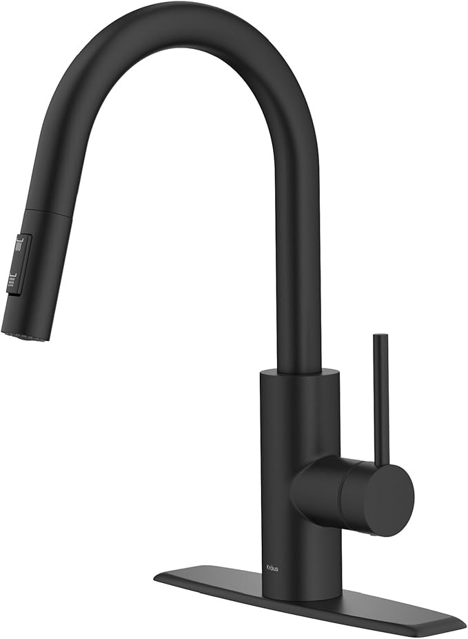 KRAUS Oletto Single Handle Pull Down Kitchen Faucet with QuickDock Top Mount Installation Assembly in Matte Black, KPF-2620MB