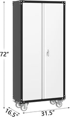 GarveeHome 72 in Steel Rolling Tool Cabinet with Lock | Heavy-Duty Garage Storage w/ 4 Adjustable Shelves & Pegboard | Industrial Organizer for Workshop Home